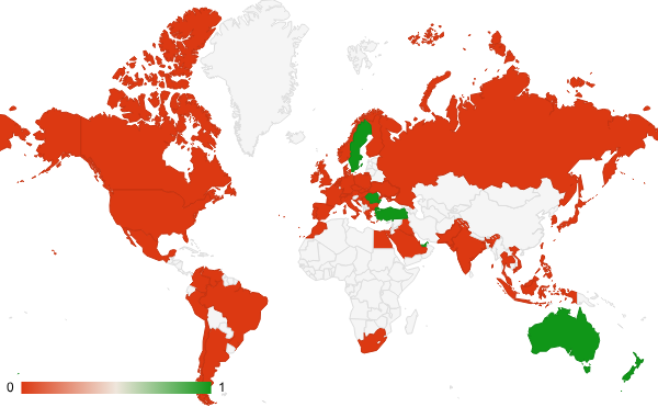 2025년 3월 인테리어 및 조경 카테고리 – 국가별 트래픽 패턴 지도
