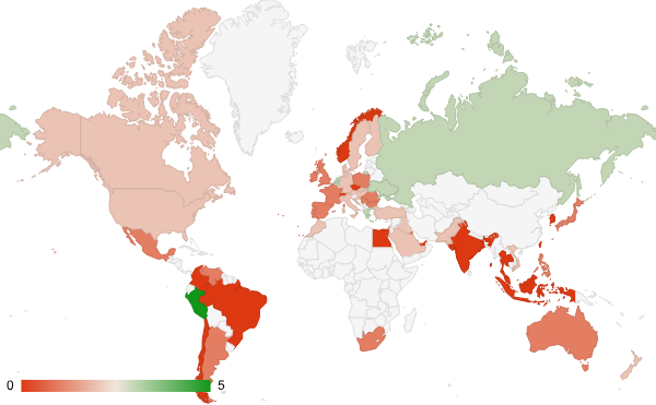 2025년 4월 과학 카테고리 – 국가별 트래픽 패턴 지도