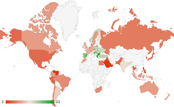 2025년 5월 뉴스 카테고리 – 국가별 트래픽 패턴 지도