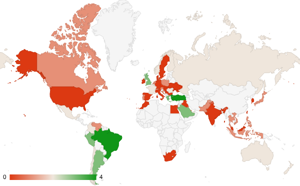 2025년 5월 사법 및 정부기관 카테고리 – 국가별 트래픽 패턴 지도