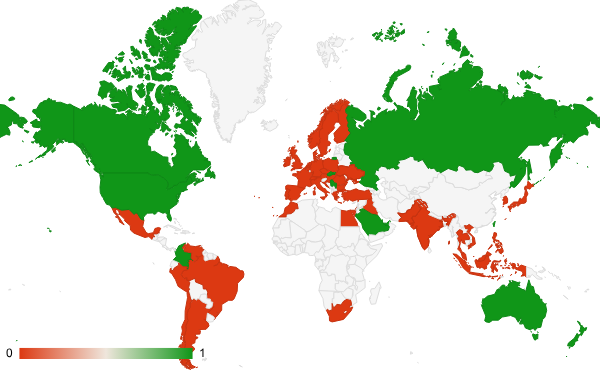 2025년 5월 취업 교육 카테고리 – 국가별 트래픽 패턴 지도