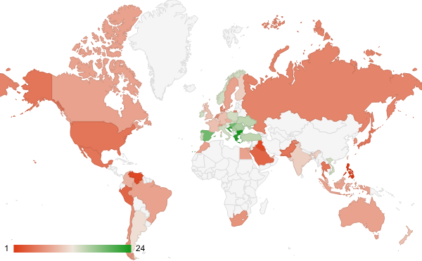 2025년 6월 뉴스 카테고리 – 국가별 트래픽 패턴 지도