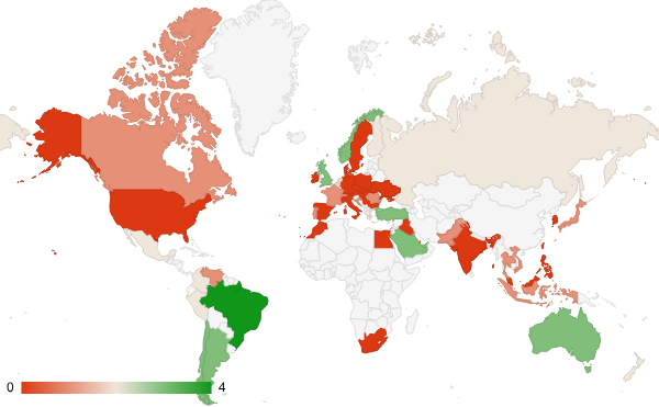 2025년 6월 사법 및 정부기관 카테고리 – 국가별 트래픽 패턴 지도
