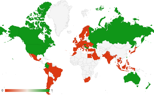 2025년 6월 취업 교육 카테고리 – 국가별 트래픽 패턴 지도