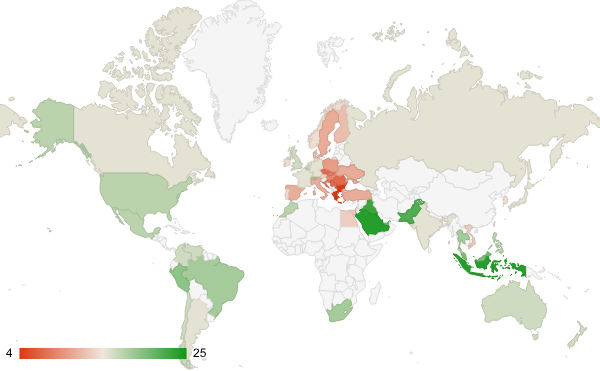 2025년 8월 컴퓨터 및 전자제품 카테고리 – 국가별 트래픽 패턴 지도