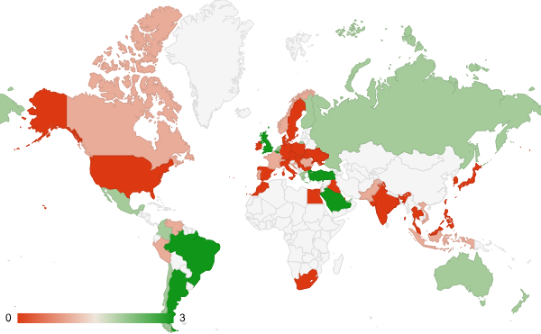 2025년 9월 사법 및 정부기관 카테고리 – 국가별 트래픽 패턴 지도