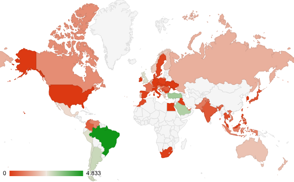 2024년 사법 및 정부기관 카테고리 – 국가별 트래픽 패턴 지도