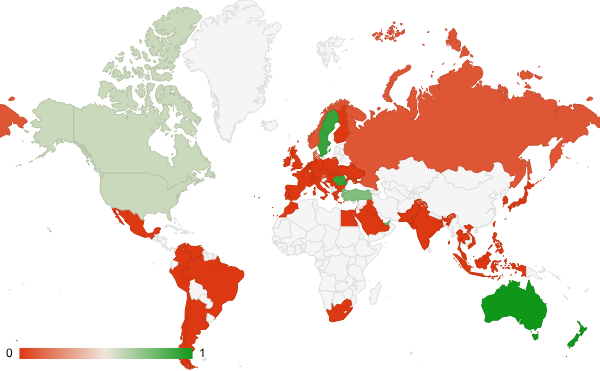2024년 인테리어 및 조경 카테고리 – 국가별 트래픽 패턴 지도