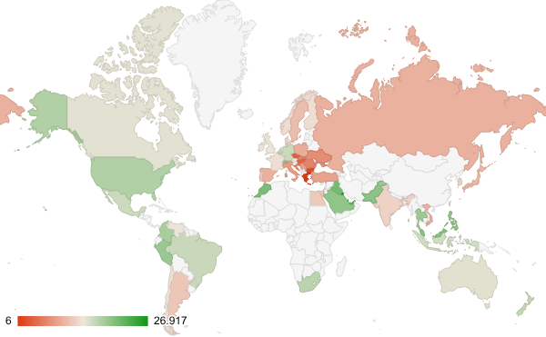 2024년 컴퓨터 및 전자제품 카테고리 – 국가별 트래픽 패턴 지도